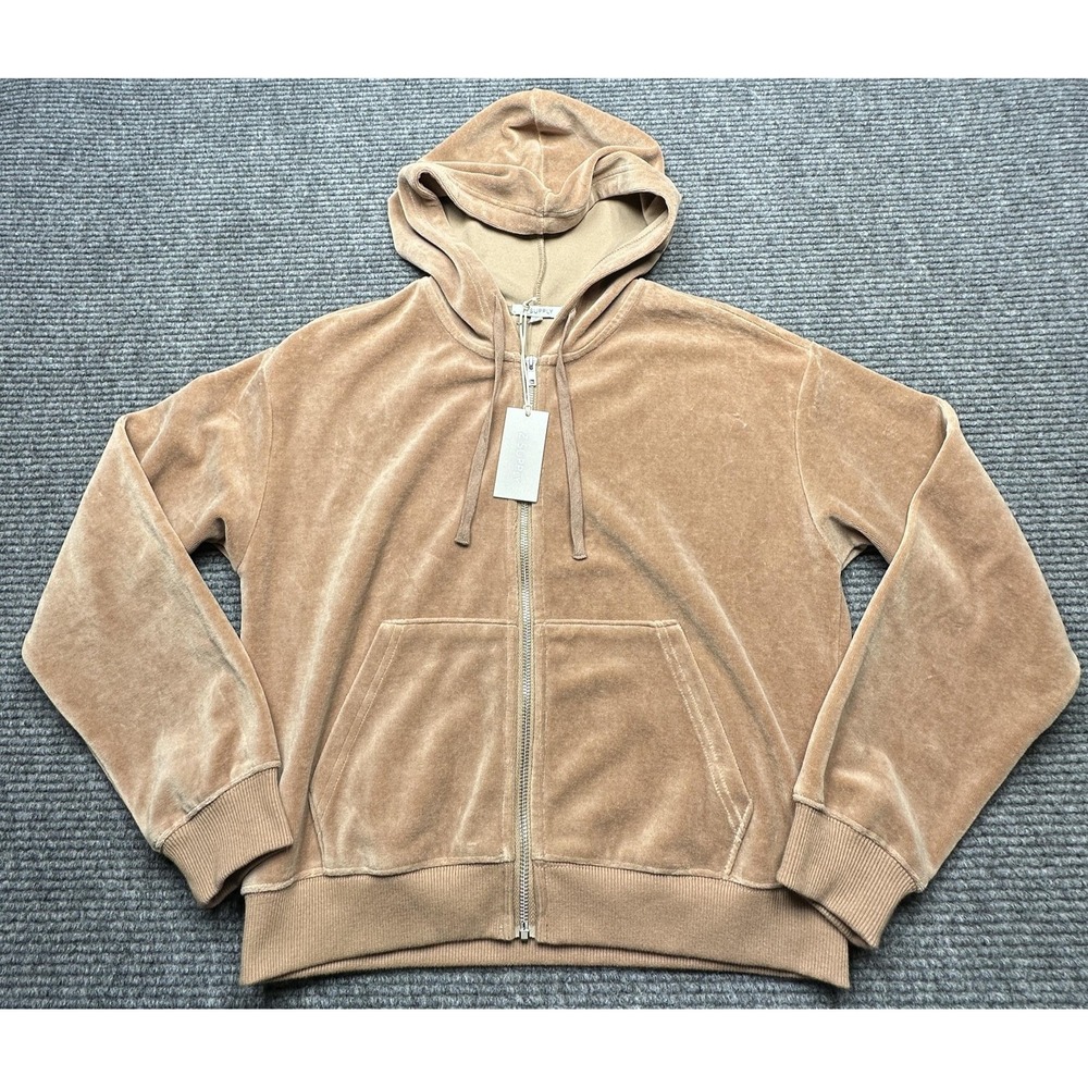 New Z Supply Hoodie Womens Small Tan Zumi Velour Zip Sweatshirt Soft Cozy Lounge